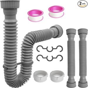 2-Pack Flexible Sink Drain Pipes with P-Trap - With Compatibility for Both 1 1/4" and 1 1/2" Sink Openings. The Silicone Nut Leak-Proof
